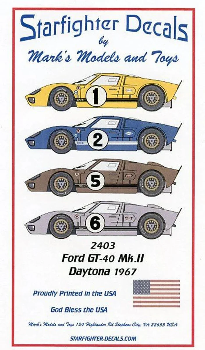 1/24 Starfighter Decals - Ford GT40 MkII 1967 Daytona