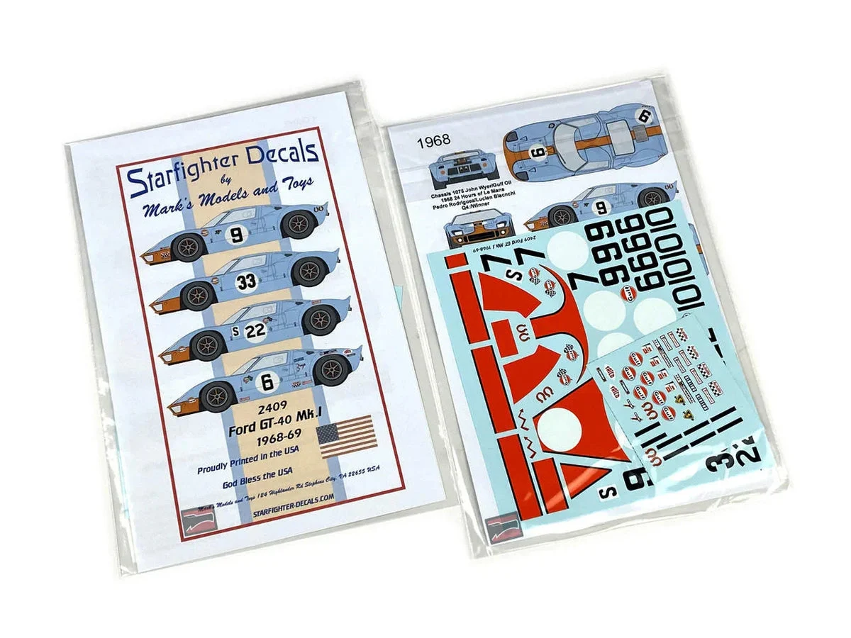 1/24 Starfighter Decals - Ford GT Mk I 1968 1969 season