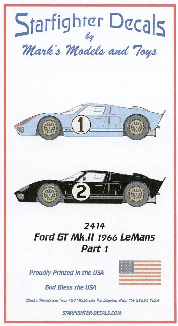 Starfighter Decals 1/24 Decals Ford GT MK.II LeMans 1966 Pt.1 Cars 1&2