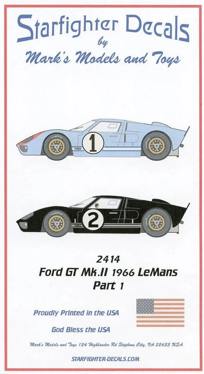 1/24 Starfighter Decals Ford GT MK.II LeMans 1966 Pt.1 Cars 1&2