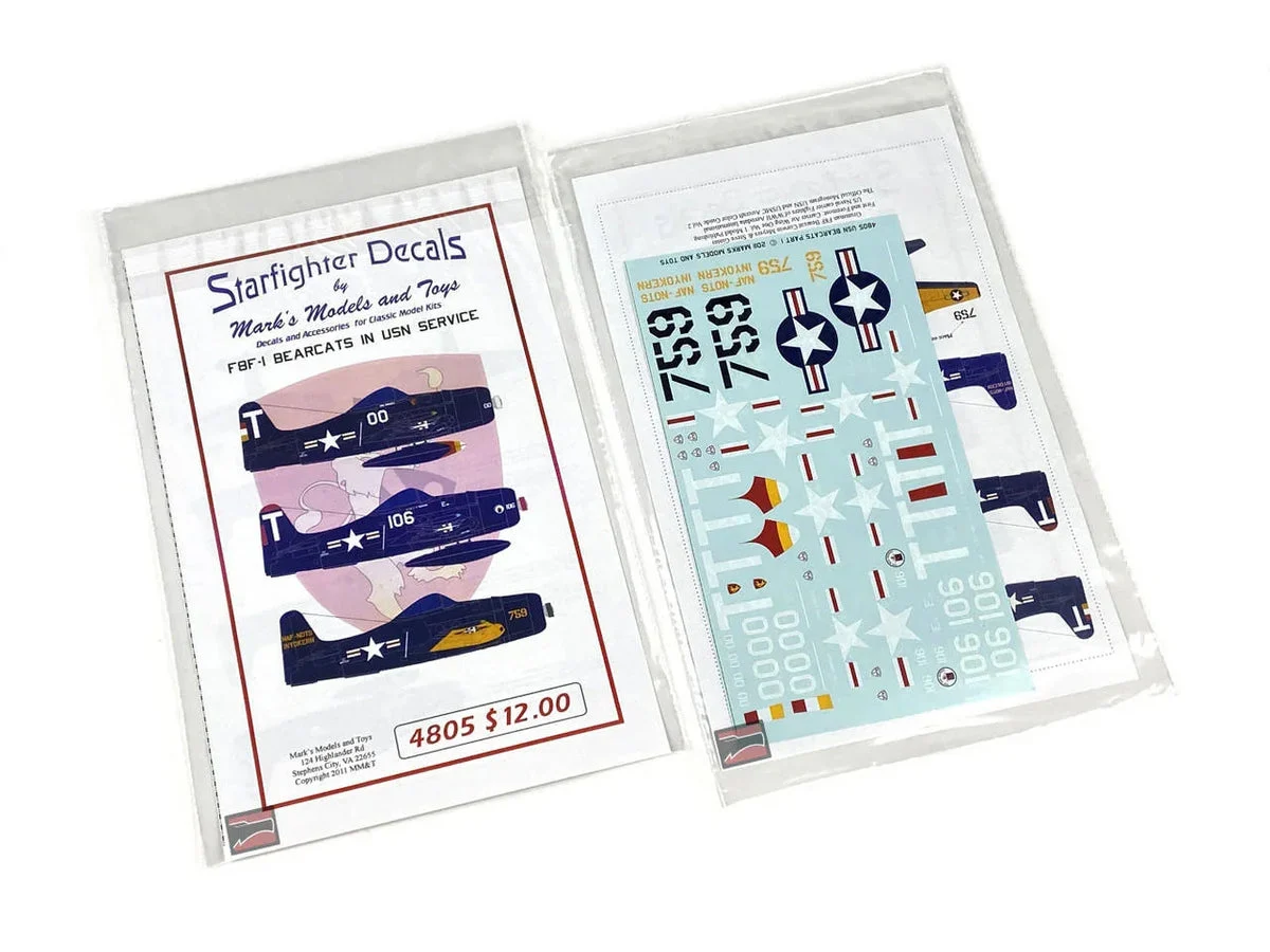 1/48 Starfighter Decals - F8F1 Bearcats in USN Service