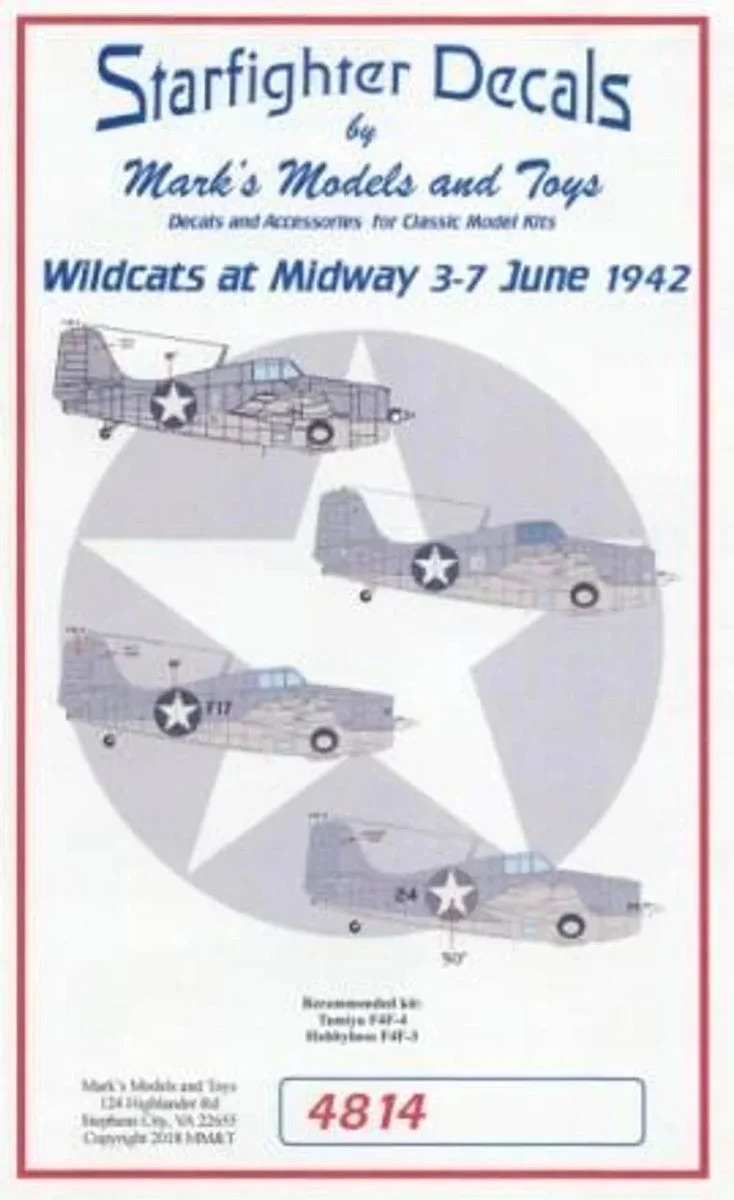 1/48 Starfighter Decals - F4F3/4 Wildcats at Midway June 1942