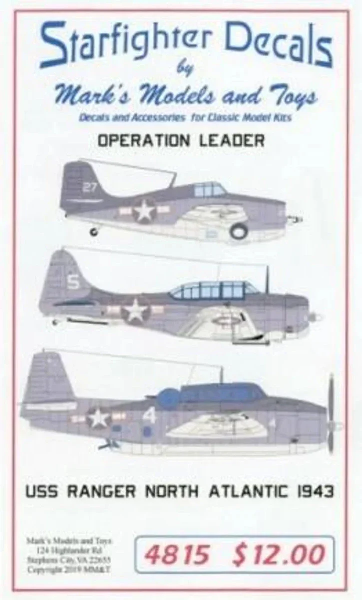 1/48 Starfighter Decals - USS Ranger Aircraft Operation Leader North Atlantic 1943