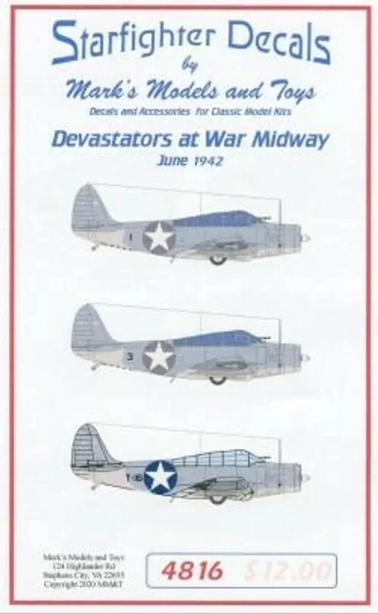 1/48 Starfighter Decals - Devastators at Midway June 1942 for LNR & Revell Kit