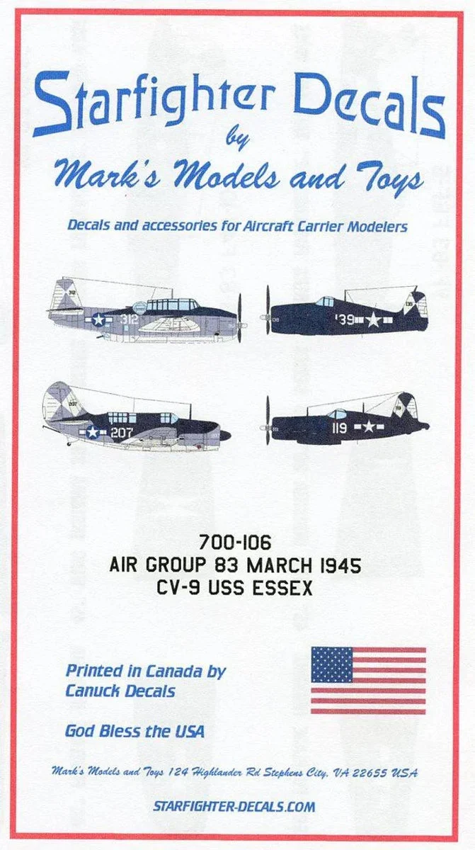 1/700 Starfighter Decals Air Group 83 March 1945 CV-9 USS Essex
