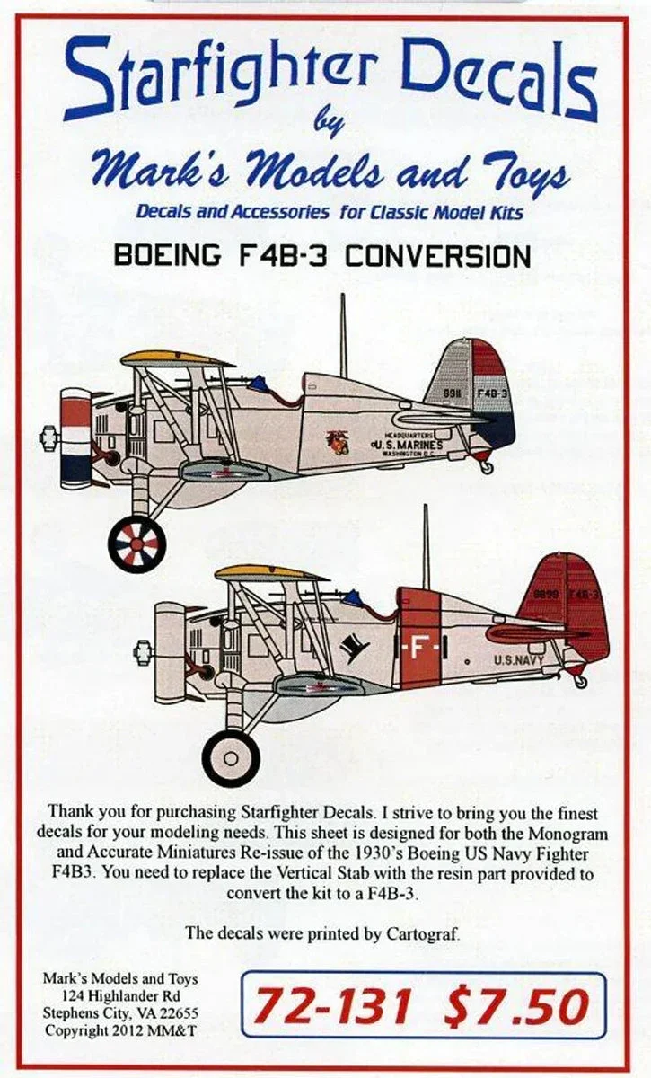 1/72 Starfighter Decals - F4B-3 Conversion