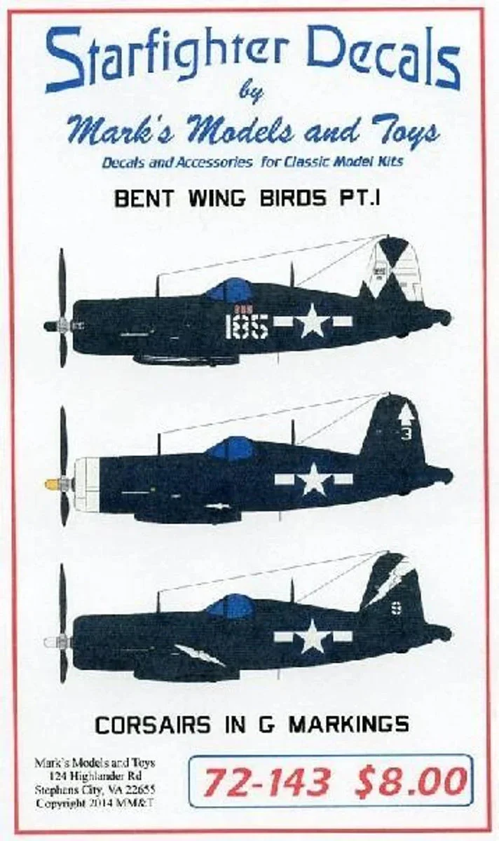 1/72 Starfighter Decals - Bent Wing Birds Part 1 Corsairs in G Markings