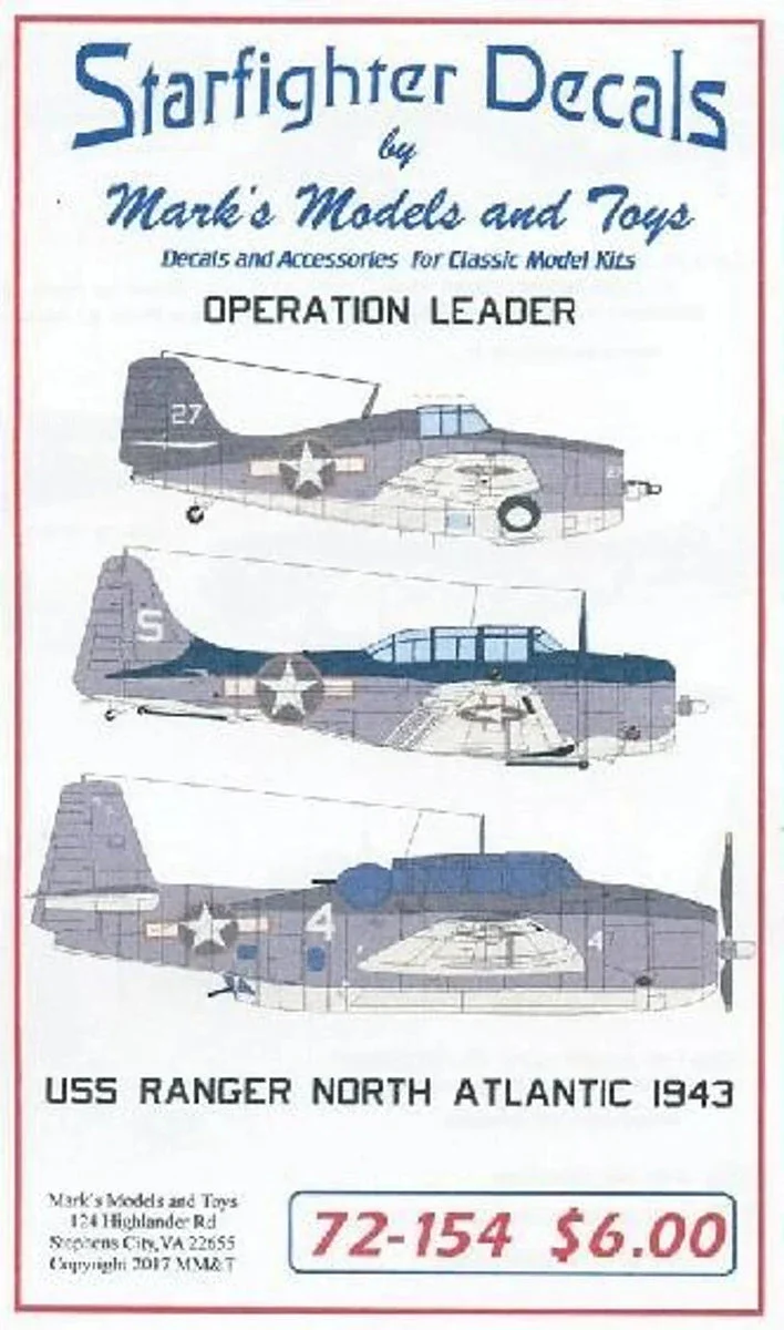 1/72 Starfighter Decals - Operation Leader USS Ranger 1943