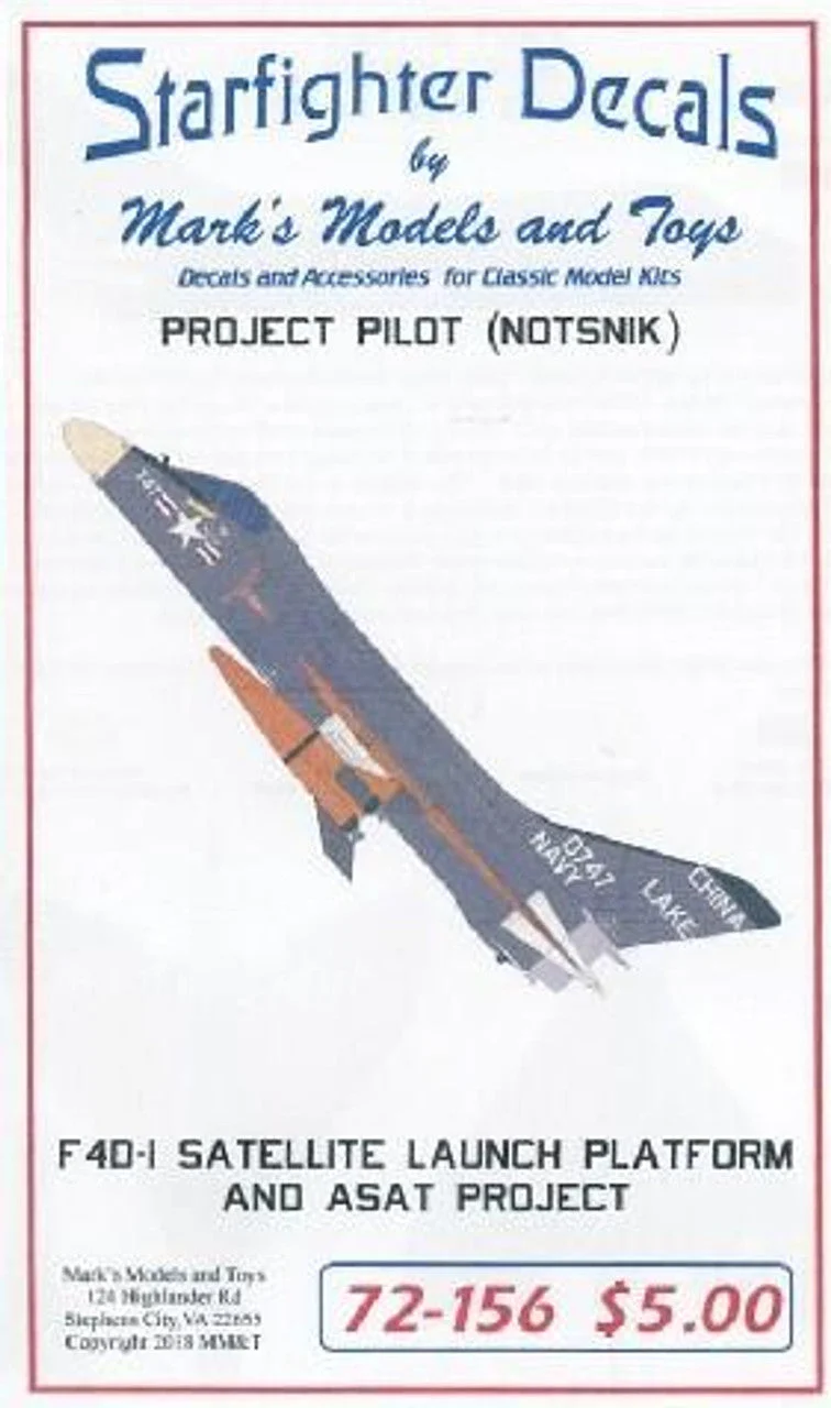 Starfighter Decals 1/72 Starfighter Decals - F4D1 Skyray Satallite Launch Platform ASAT Project Pilot (NOTSNIK)