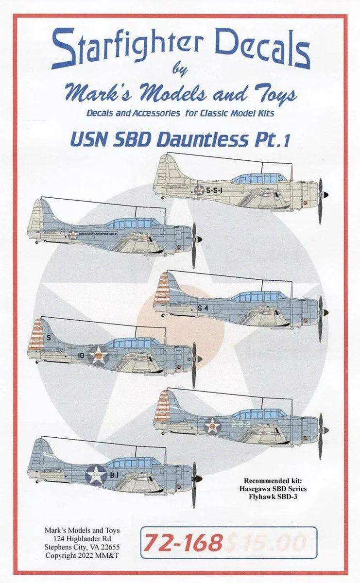 1/72 Starfighter Decals USN SBD Pt 1
