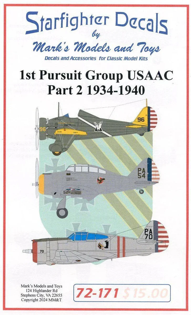 1/72 Starfighter Decals - 1st Pursuit Group Part 2 1934-39