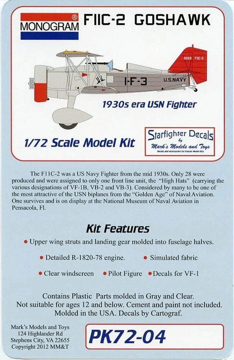 1/72 Starfighter F11C-2 Model Kit