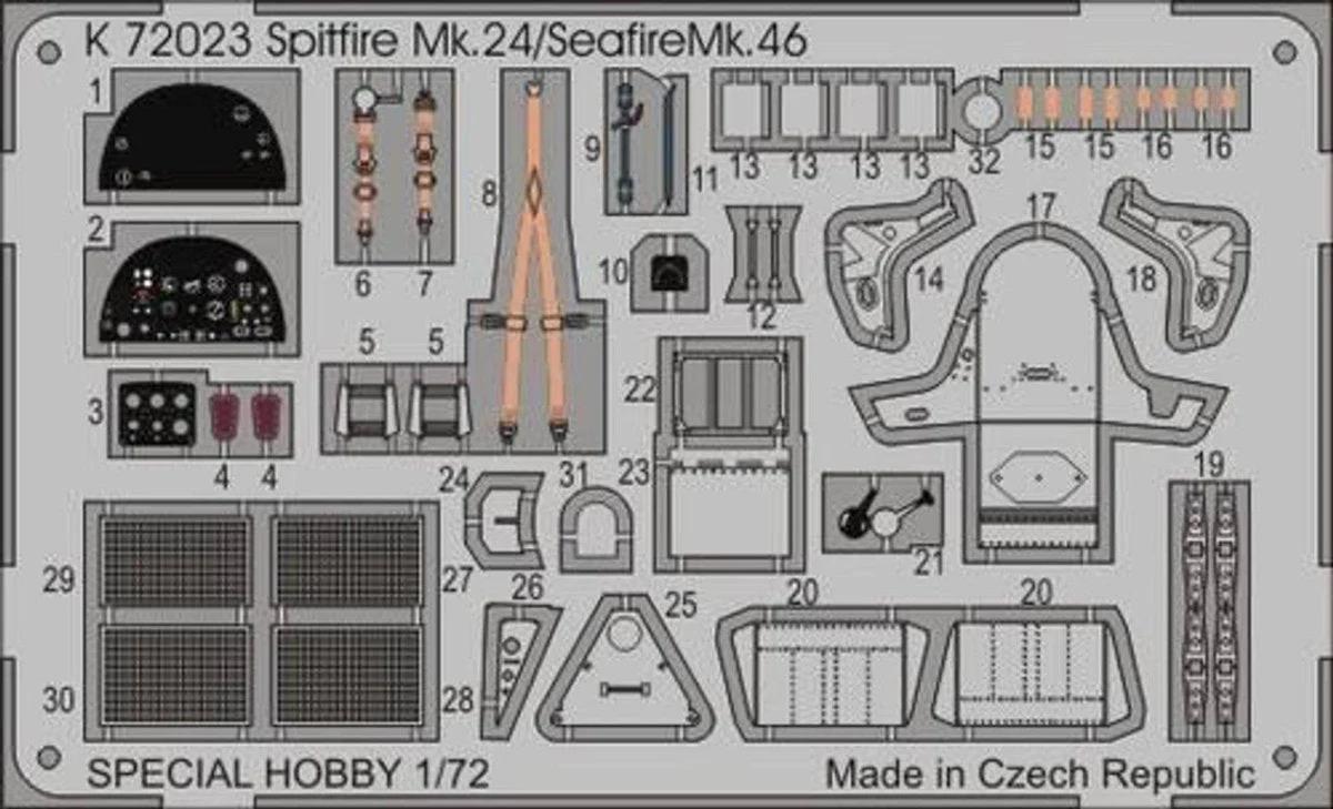 Special Hobby 1/72 Special Hobby Spitfire Mk.24/Seafire Mk.46 Photo Etch Detail Set