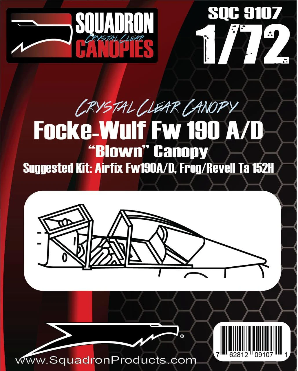 Squadron 1/72 Squadron Crystal Clear Canopy - Focke Wulf Fw 190A/D blown Canopy - (Airfix or Frog/Revell)