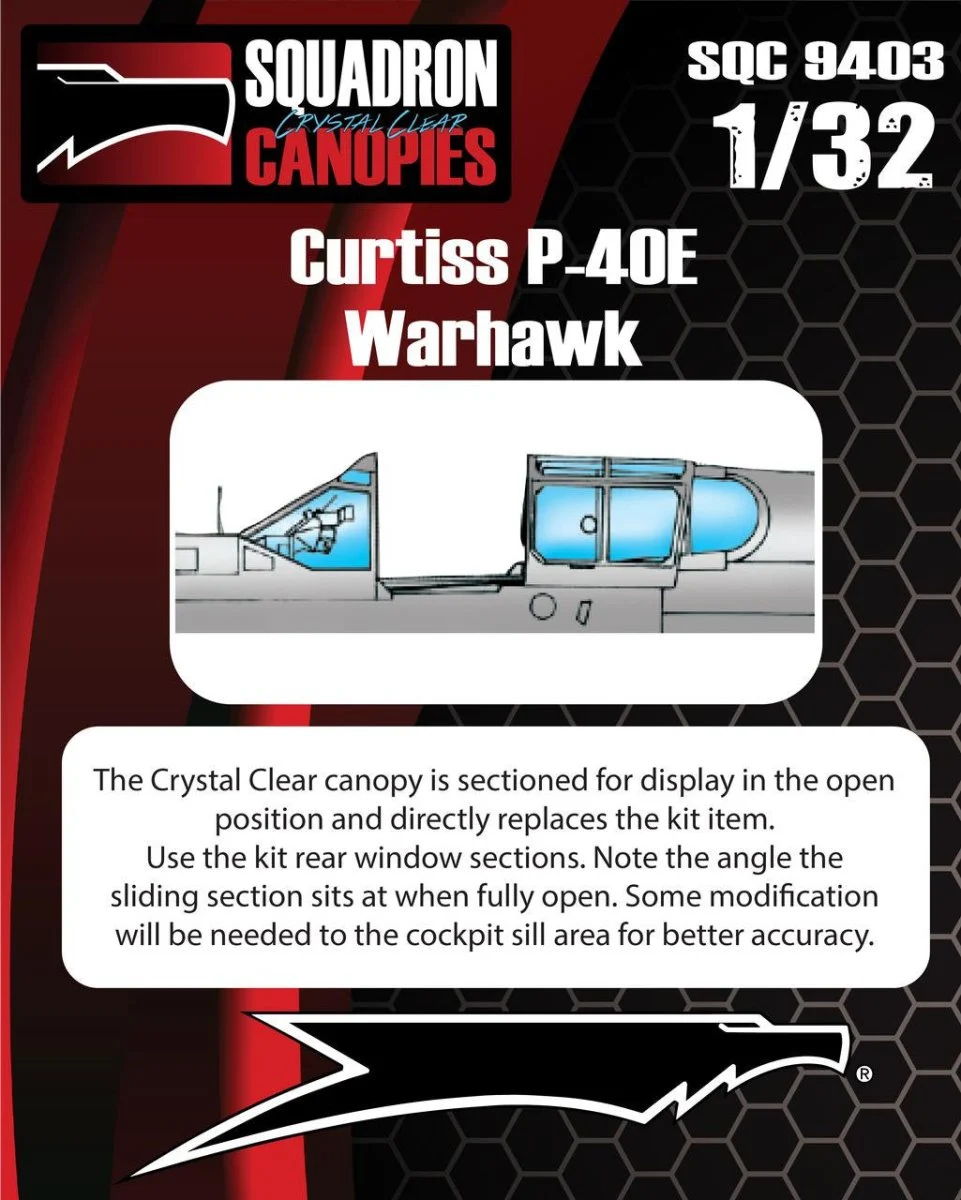Squadron 1/32 Squadron Crystal Clear Canopy - Curtiss P-40E Warhawk (Revell)