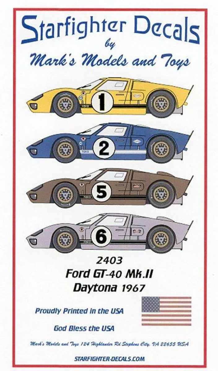 Starfighter Decals 1/24 Starfighter Decals - Ford GT40 MkII 1967 Daytona