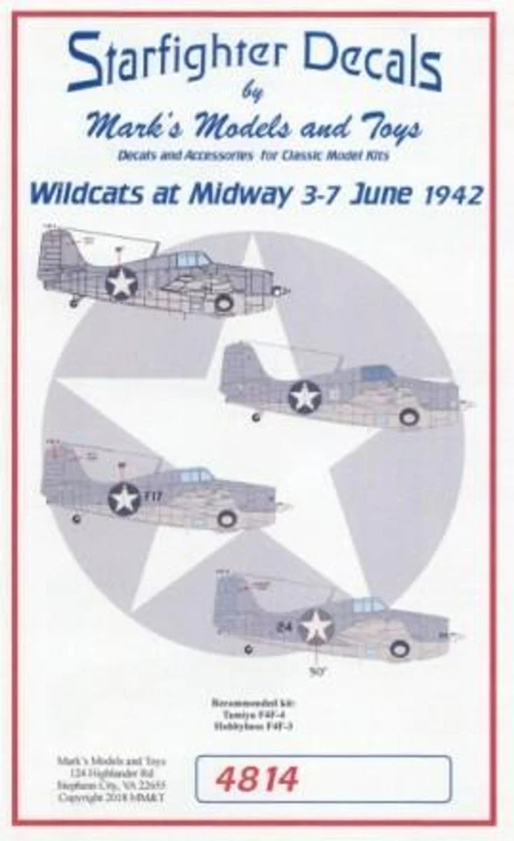 Starfighter Decals 1/48 Starfighter Decals - F4F3/4 Wildcats at Midway June 1942