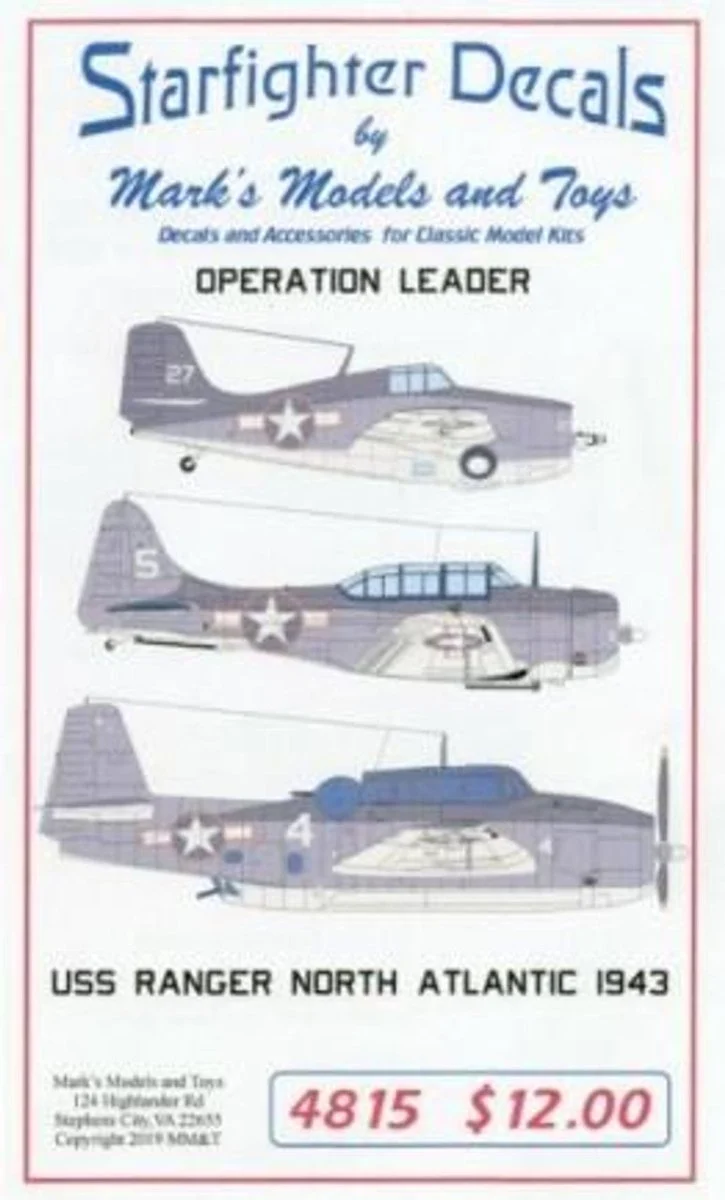 Starfighter Decals 1/48 Starfighter Decals - USS Ranger Aircraft Operation Leader North Atlantic 1943