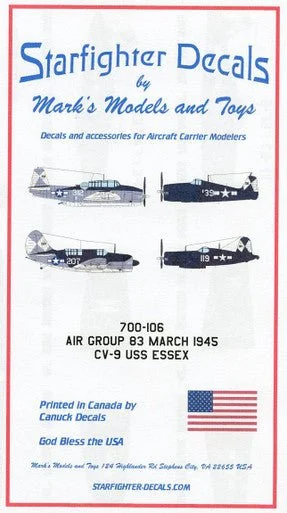 Starfighter Decals 1/700 Scale Air Group 83 March 1945 CV-9 USS Essex