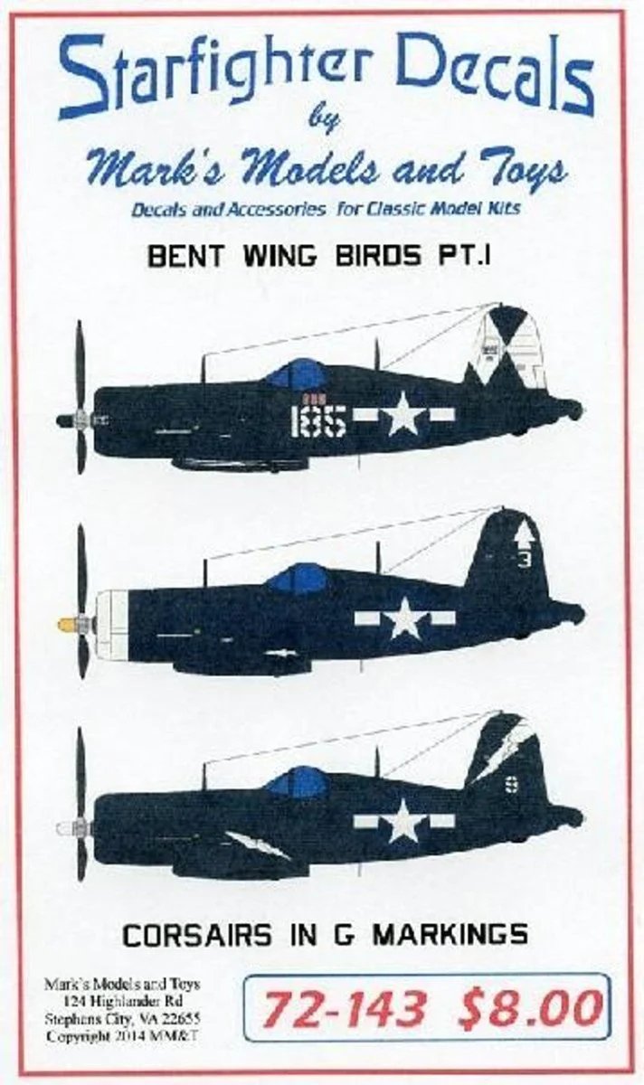 Starfighter Decals 1/72 Starfighter Decals - Bent Wing Birds Part 1 Corsairs in G Markings