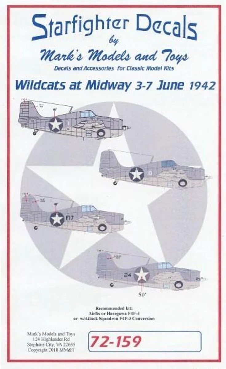 Starfighter Decals 1/72 Starfighter Decals - F4F3/4 Wildcats at Midway Jun. 1942