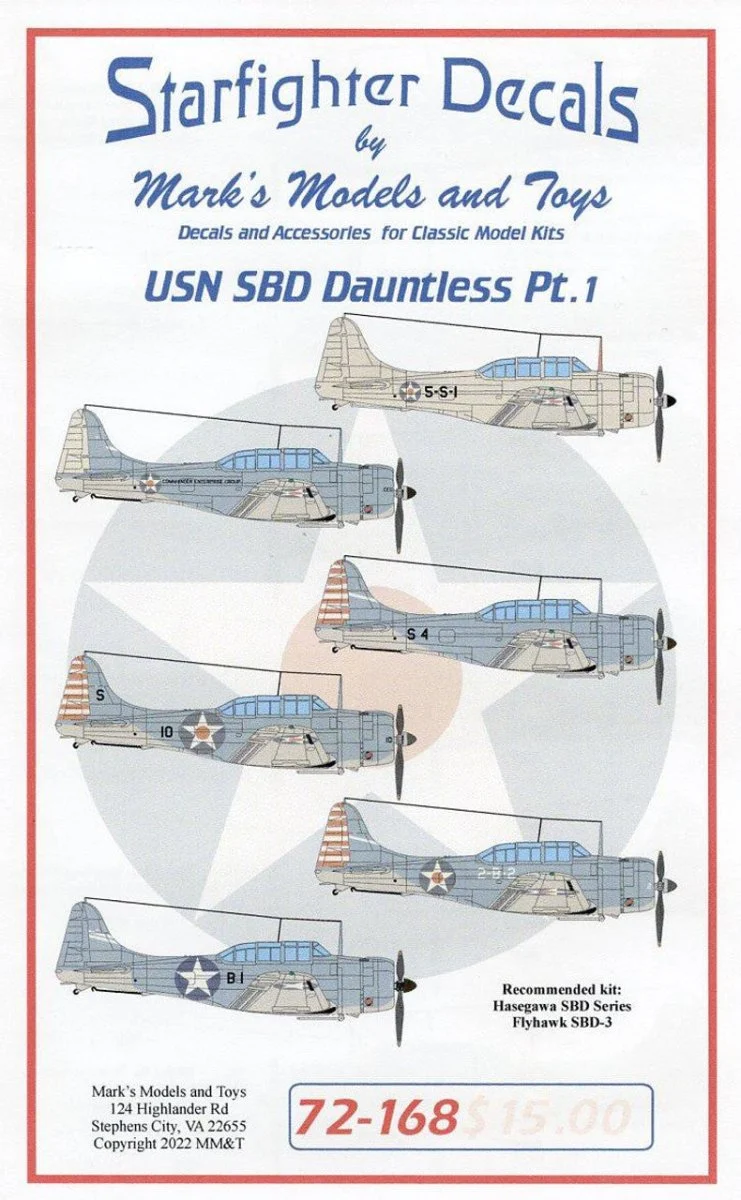 Starfighter Decals 1/72 Starfighter Decals USN SBD Pt 1