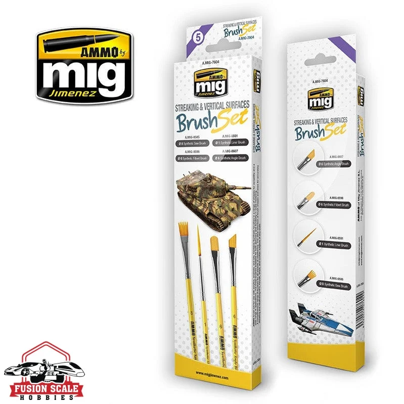 Ammo Mig Jimenez Streaking & Vertical Surfaces Paint Brush Set of 4 Brushes AMIG7604