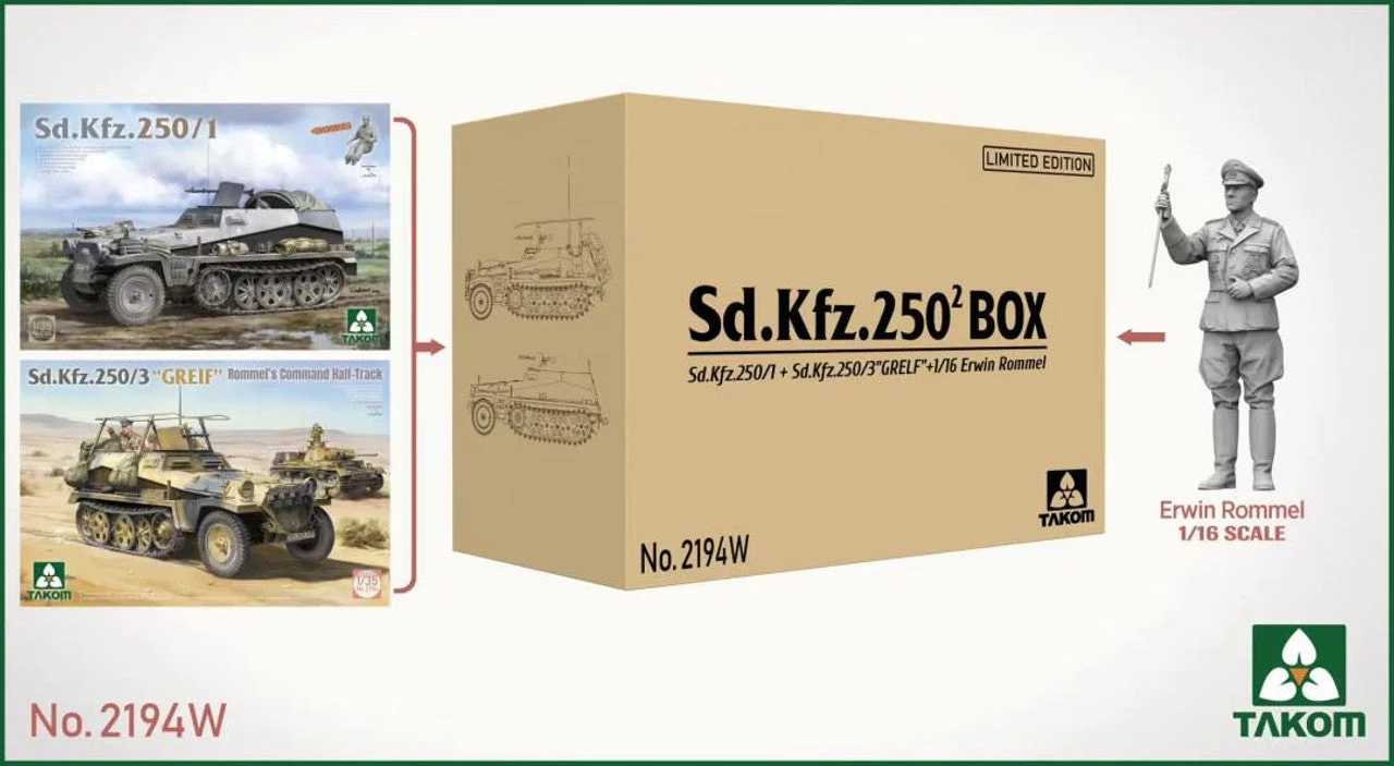Takom 1/35 Takom Half Track Big Box with Rommel (3 kits) Plastic Model Kit
