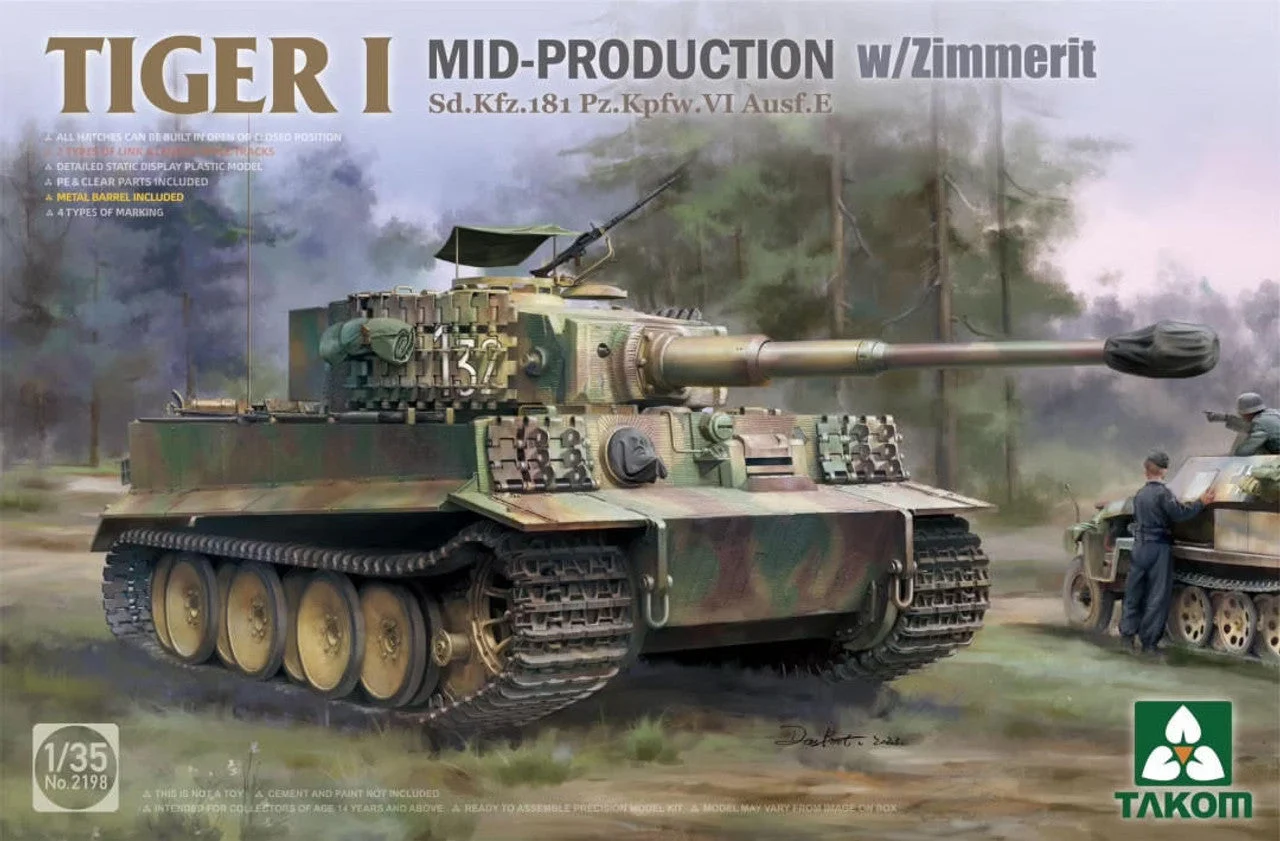 Takom 1/35 Takom Tiger I Mid Production w/Zimmerit Plastic Model Kit