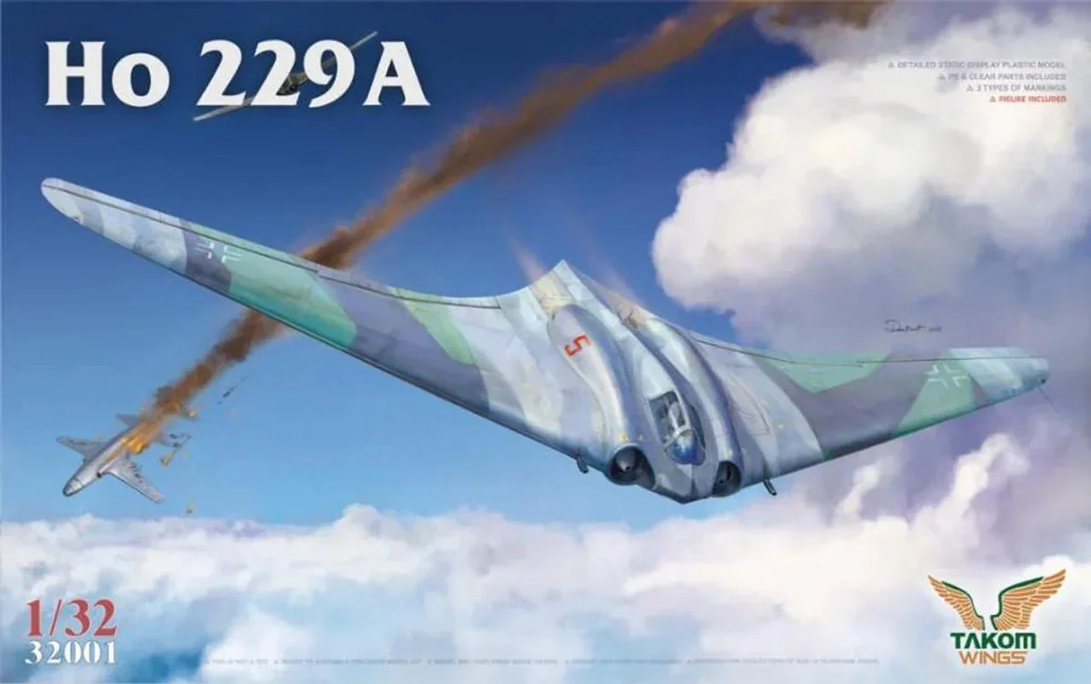 1/32 Takom Wings Horten Ho 229A Flying Wing Plastic Model Kit - Takom Models