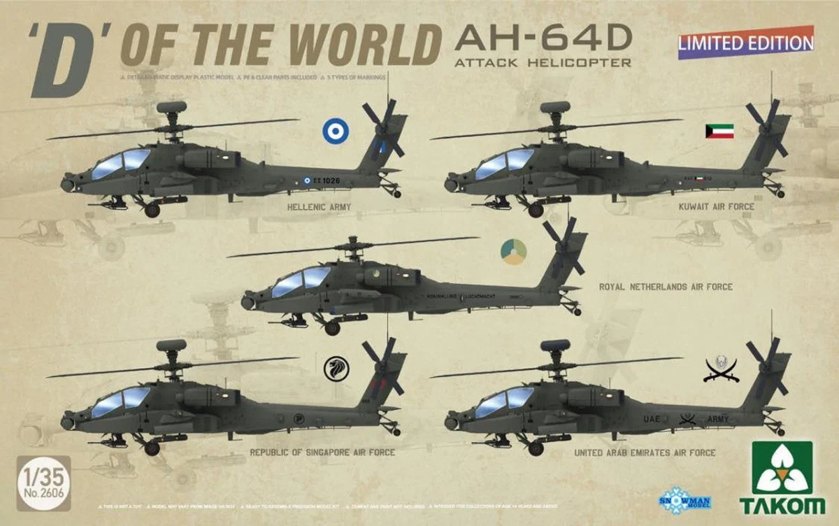 Takom 1/35 Takom AH-64D D of the Worlds Attack Helicopter (5 Different Markings)