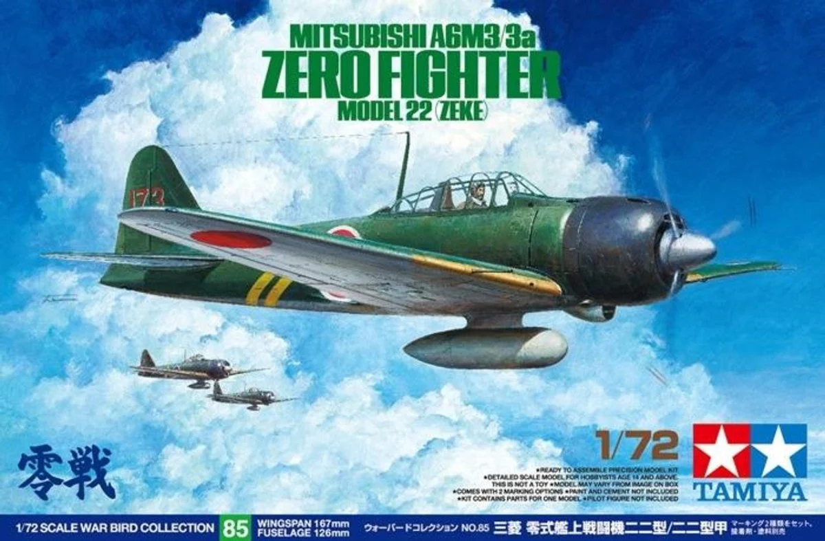 Tamiya 1/72 Tamiya Mitsubishi A6M3 Zeke 3a Plastic Model Kit