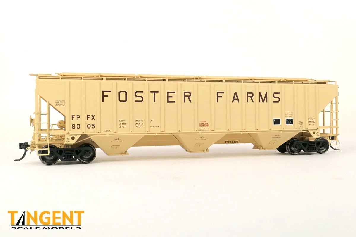Tangent HO #8040 Foster Poultry Farms Inc (FPFX) â€œFoster Farms Deliveryâ€ 1980 PS4750 Covered Hopper - Tangent Scale Models