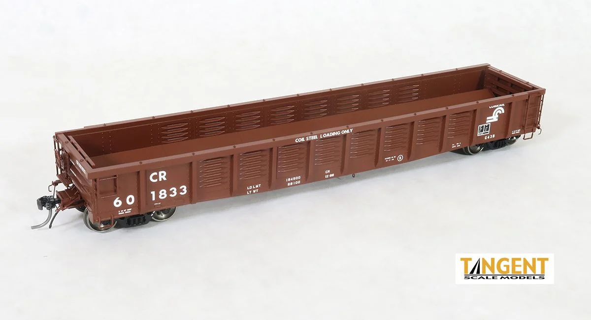 Tangent HO Conrail (CR) “1988 G43B Coil Svc.” Gondola With Coil Racks (Coils Not Included) #601842 - Tangent Scale Models