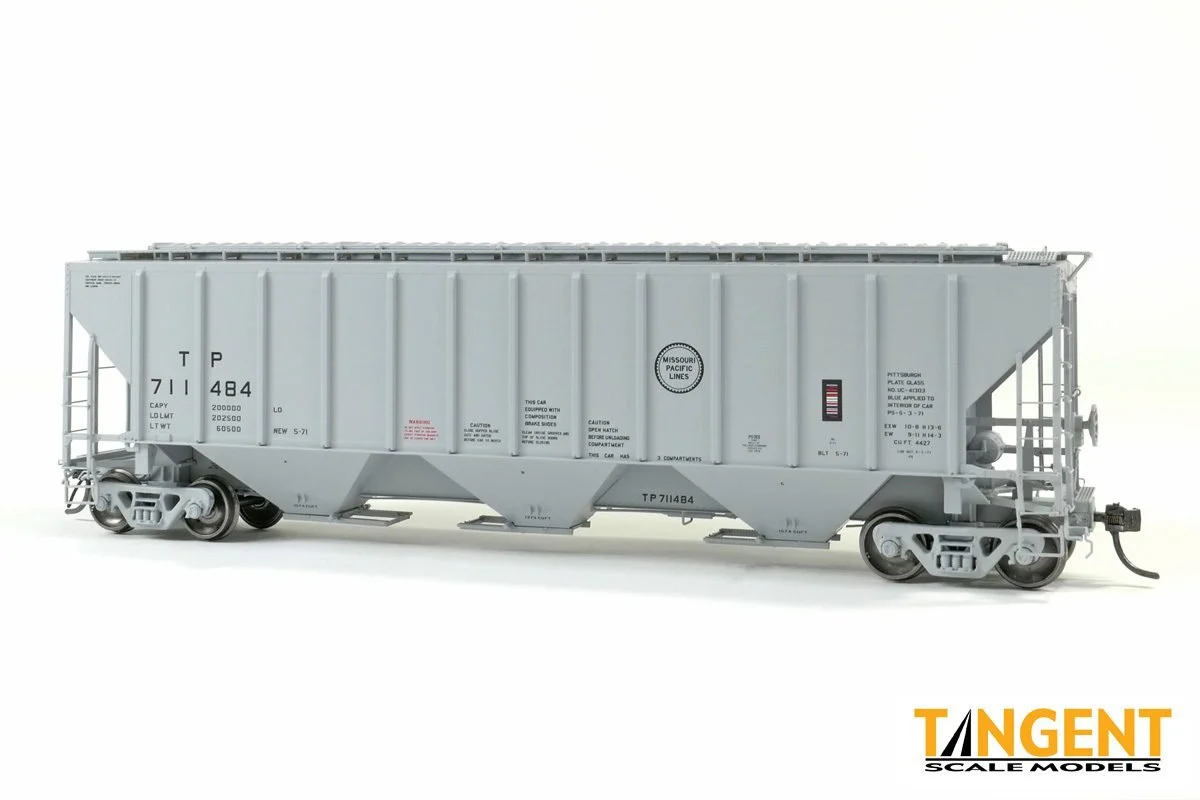 Tangent HO Texas and Pacific (TP) “Delivery Gray 5-1971” PS4427 “High Side” Covered Hopper #711571