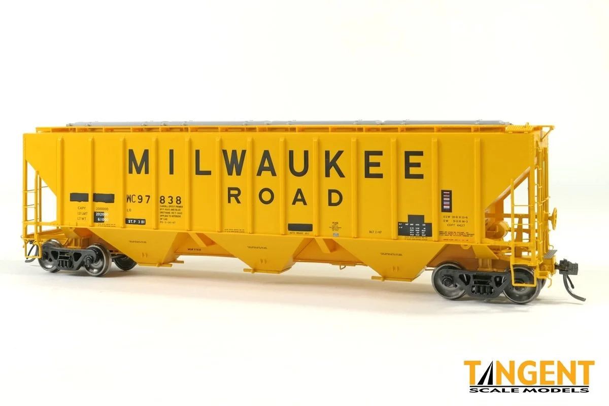 Tangent HO Wisconsin Central (WC) “Ex-Milwaukee Restencil 1987+” PS4427 “High Side” Covered Hopper #97843