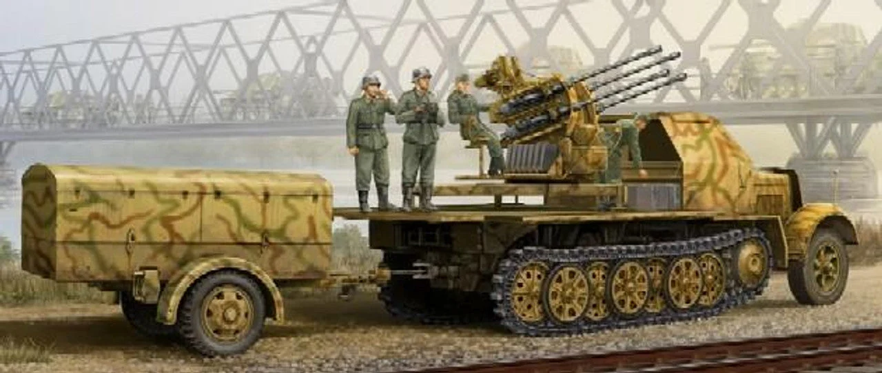 Trumpeter 1/35 Trumpeter German SdKfz 7/1 Halftrack Late Version w/2cm Flak 38 Gun & Supply Trailer