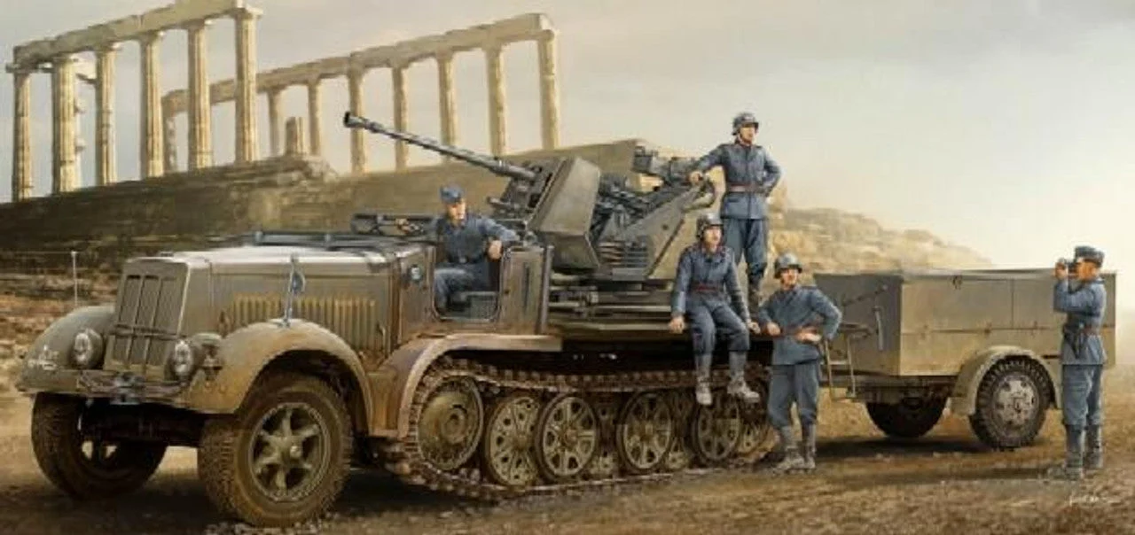 Trumpeter 1/35 Trumpeter German SdKfz 7/2 Halftrack Early Version w/3.7cm Flak 37 Gun & Supply Trailer