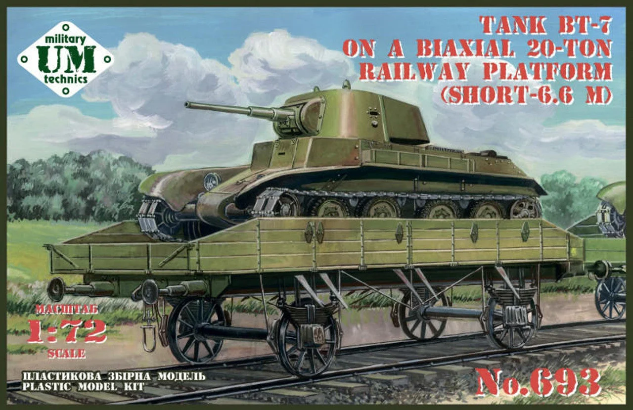 Uni Model 1/72 Uni Model Tank BT-7 on a biaxial 20-ton raieway platform (short-6.6 m)