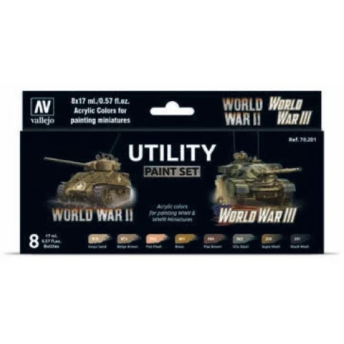 17ml Bottle WWII & WWIII Wargames Utility Model Color Paint Set (8 Colors) - Vallejo