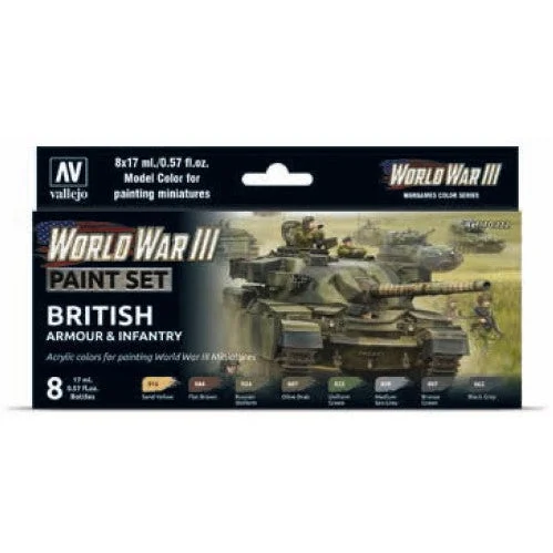 17ml Bottle WWIII Wargames British Armour/Infantry Model Color Paint Set (8 Colors) - Vallejo