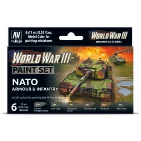 17ml Bottle WWIII Wargames NATO Armour/Infantry Model Color Paint Set (6 Colors) - Vallejo