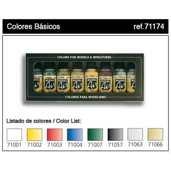 17ml Bottle Basic Model Air Paint Set (8 Colors) - Vallejo