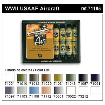 17ml Bottle WWII USAAF Model Air Paint Set (16 Colors) - Vallejo