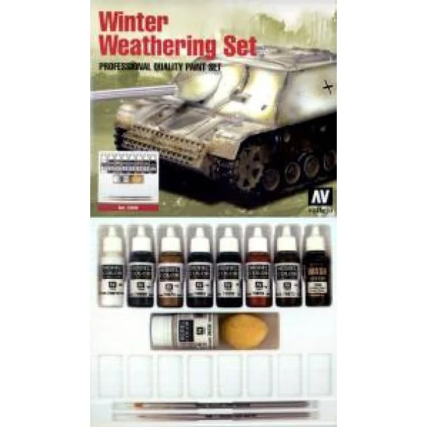17ml Bottle Winter Weathering Pro Model Color Paint Set (8 Colors & 35ml Sandy Paste) - Vallejo