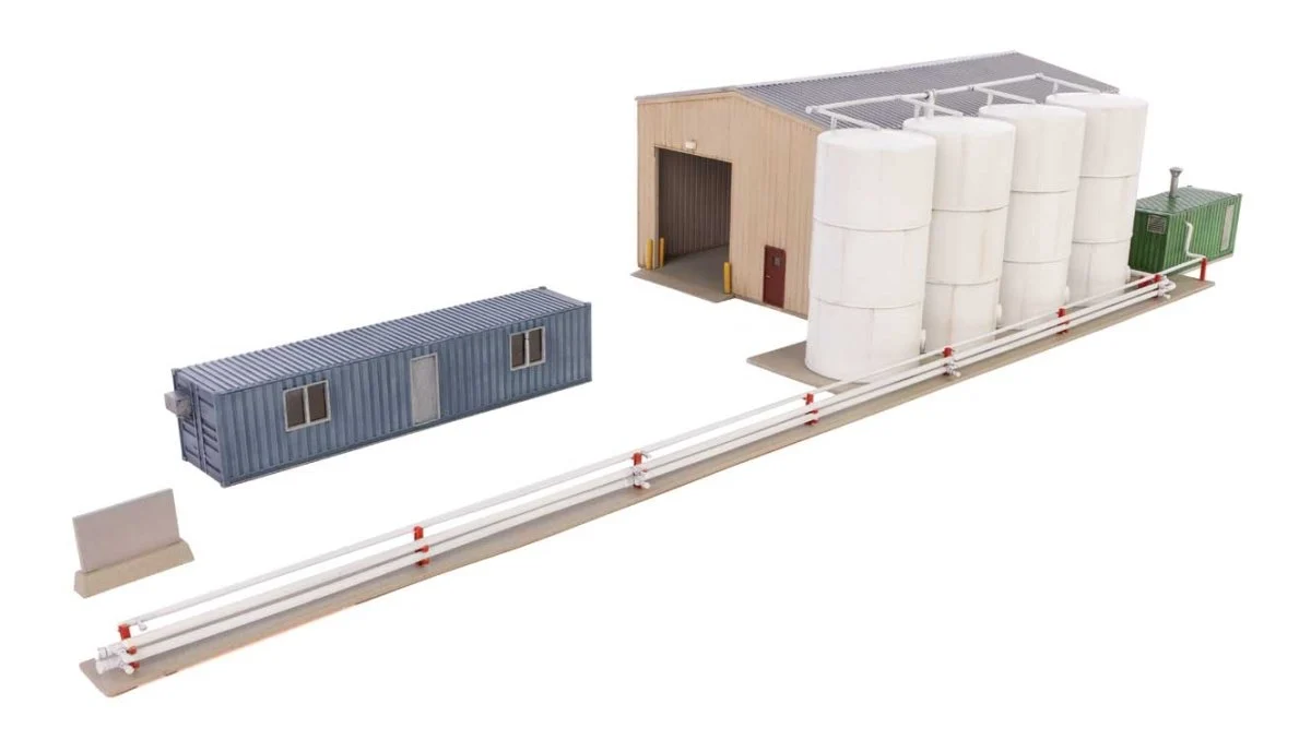 Walthers Cornerstone HO Scale Corn Syrup Transfer Transload Facility Kit – Modern Industrial Rail Transfer Complex – 933-4181
