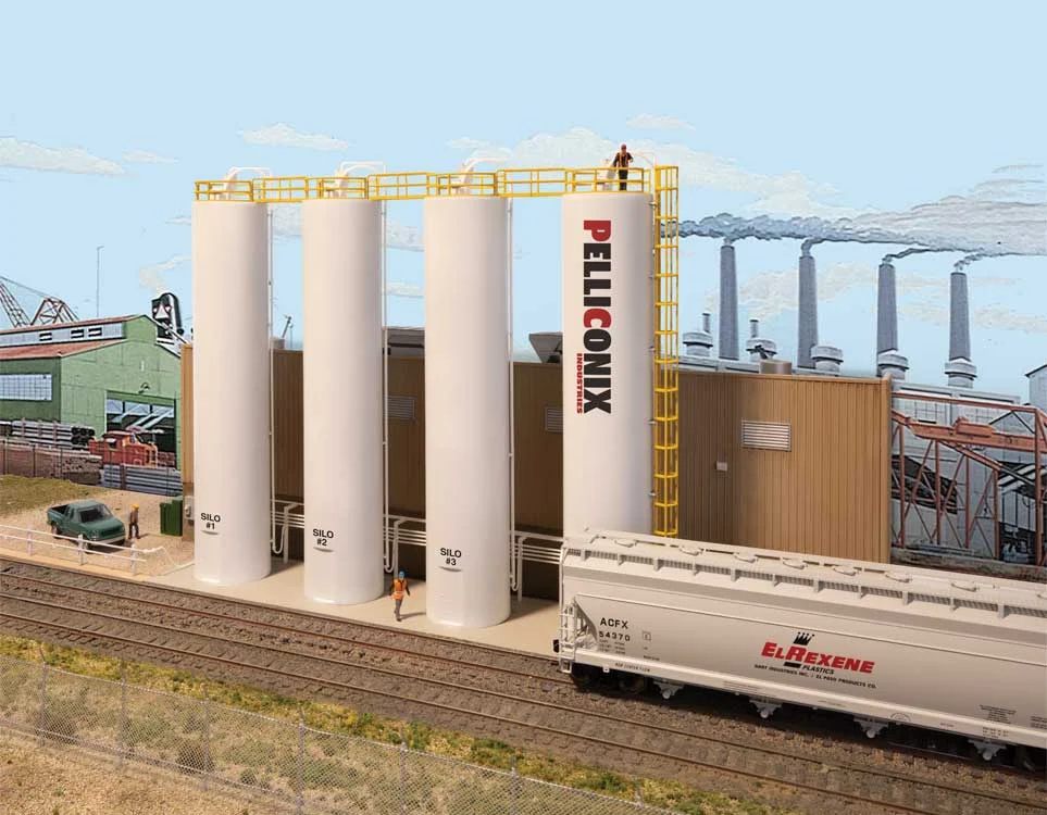 Walthers Cornerstone HO Scale Plastic Pellet Plant Background Building Kit – Modern Industrial Structure – 933-4146