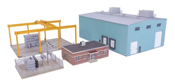 Walthers Cornerstone HO Scale Transformer Factory Kit – Modern Heavy Industrial Railroad Structure – 933-4107