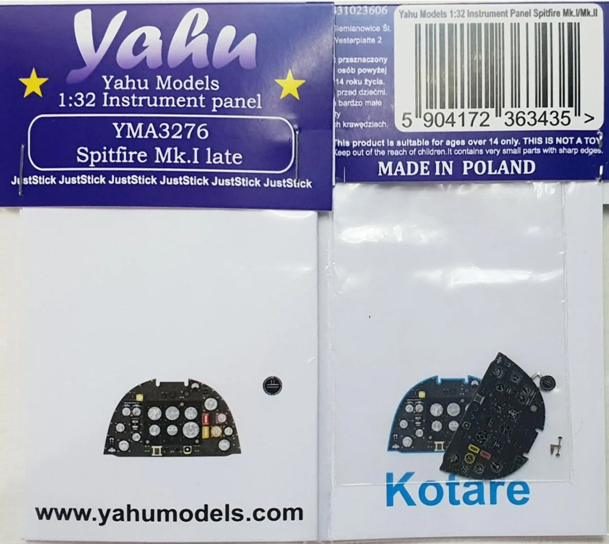 Yahu Models 1/32 YAHU Models Spitfire I Late Instrument Panel for Kotare