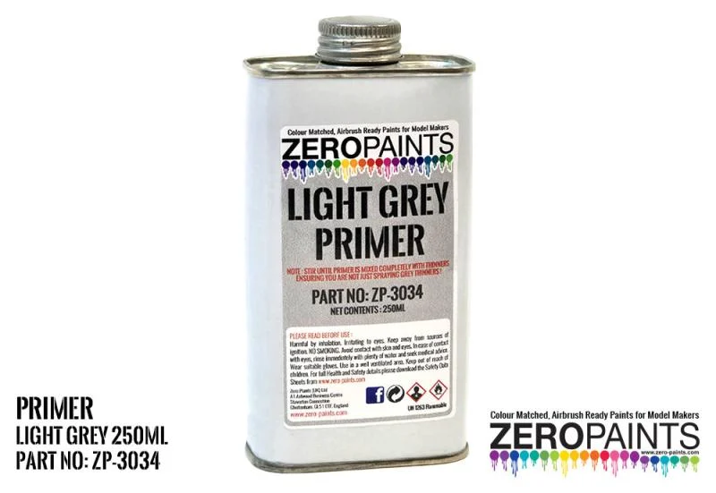 Zero Paint Light Grey Primer 250ml Airbrush Ready | ZP-3034